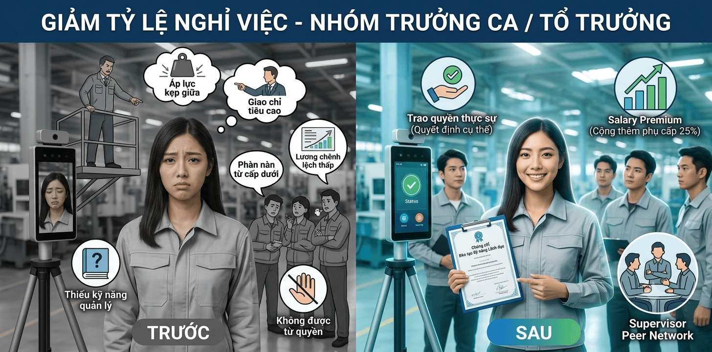Giải pháp giữ chân nhóm trưởng ca, tổ trưởng trong nhà máy sản xuất